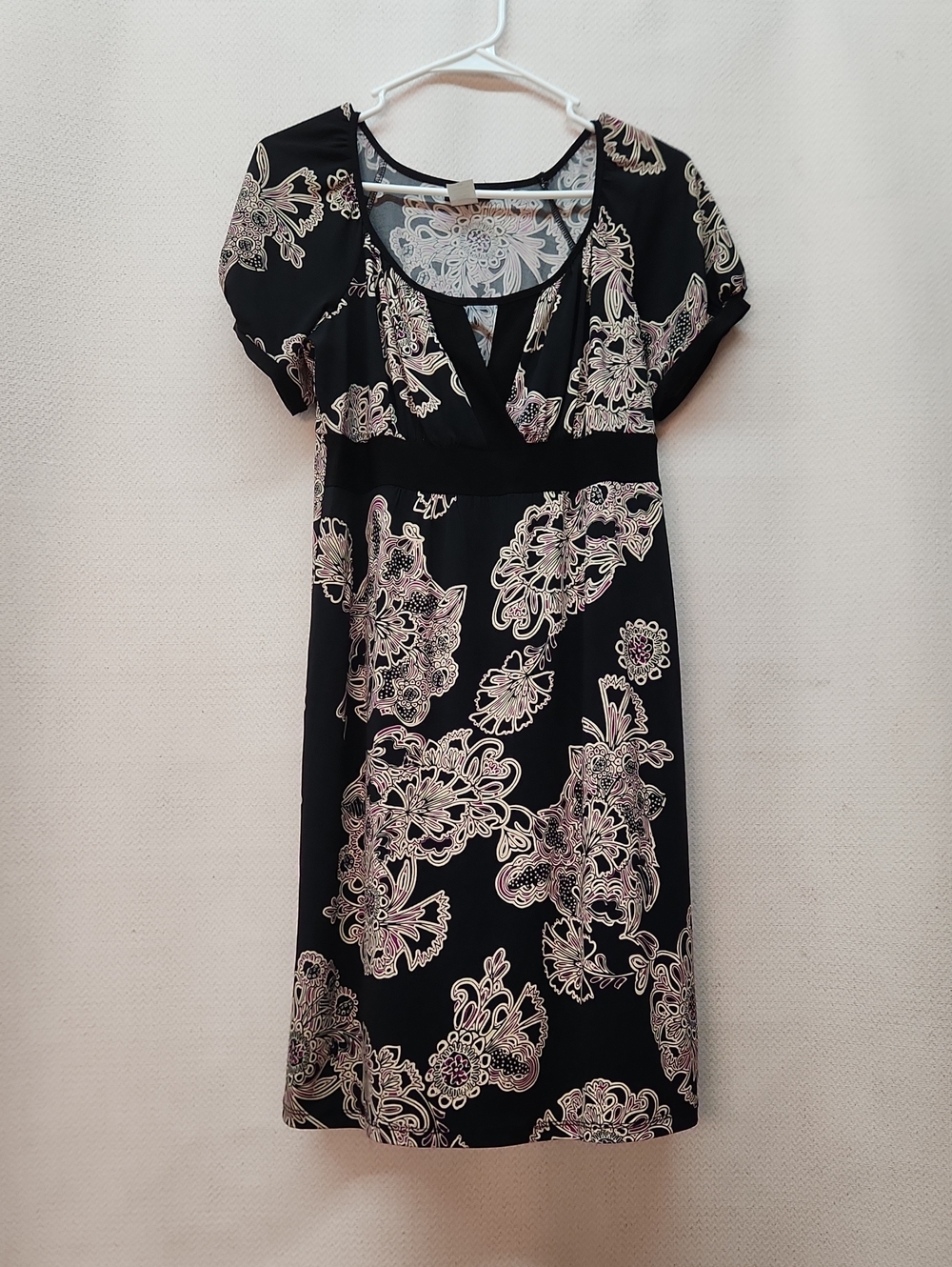 Perseption Black Dress with Cream-Pink Floral Print